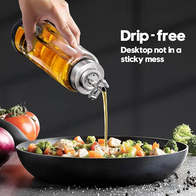 Glass Olive Oil Dispenser Bottle for Kitchen Shatterproof & Leakproof Oil and Vinegar Dispenser Set with Stainless Steel Spout & Rubber Bottom 17 oz Olive Oil Bottle for Cooking, Set of 2