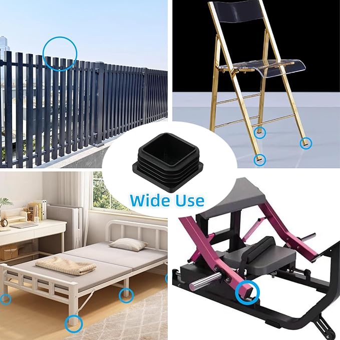 Furnigear Plastic Plugs Tubing End Cap Chair End Caps Outside Bottom Tubing Caps Square Furniture Sliders Glides Black (24, Fit 1.04-1.09" Square Tube Inner Size)
