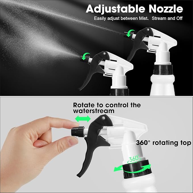 Eccliy 12 Pcs 16 Oz Plastic Spray Bottle, Adjustable Empty Reusable Sprayer for Cleaning, Planting, Water, Bathroom and Kitchen, BBQ, Commercial and Residential(Black&white,Original)