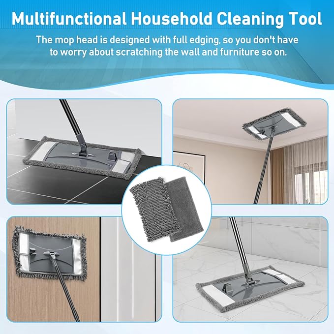 Wall Cleaner Mop with Long Handle, Wall Dust Cleaning Mop for Washing Walls with 2 Microfiber Reusable Pads,Floor Dry Wet Dust Mops for Wall Washer, Floor,Ceiling Cleaner