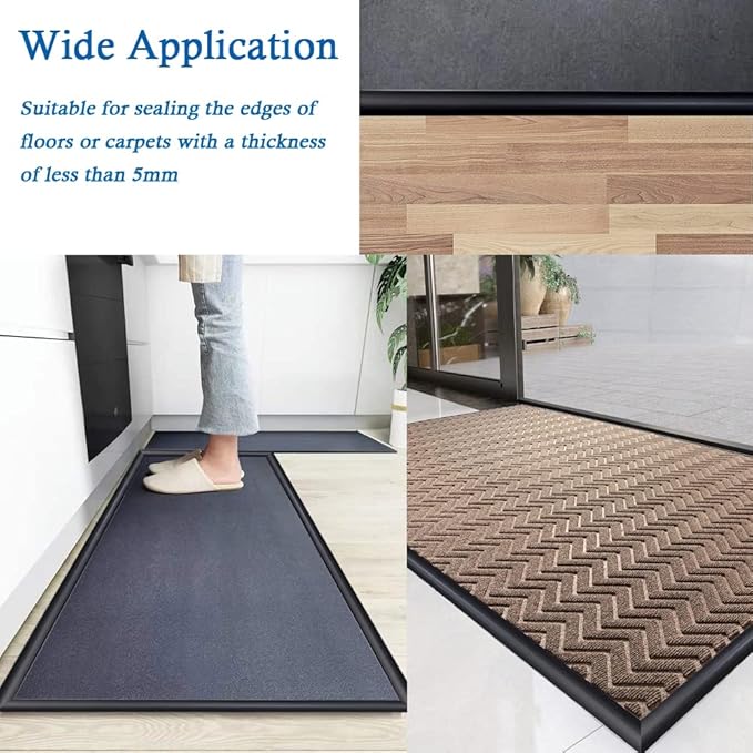 Floor Transition Strip Self Adhesive Carpet & Flooring Transitions Edging Trim Strip PVC Threshold Transitions Suitable for Threshold Height Less Than 5mm (3.3Ft, Black)
