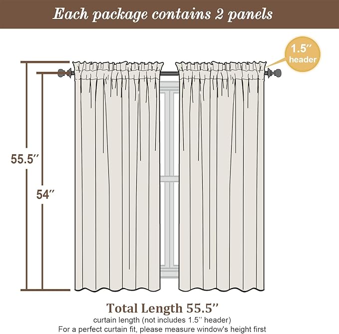 Chyhomenyc Taupe Sheer Curtains 54 Inch Long 2 Panels, Light Filtering Rod Pocket Voile Short Curtains Drapes for Living Room Bedroom Small Windows, 42Wx45L Inches