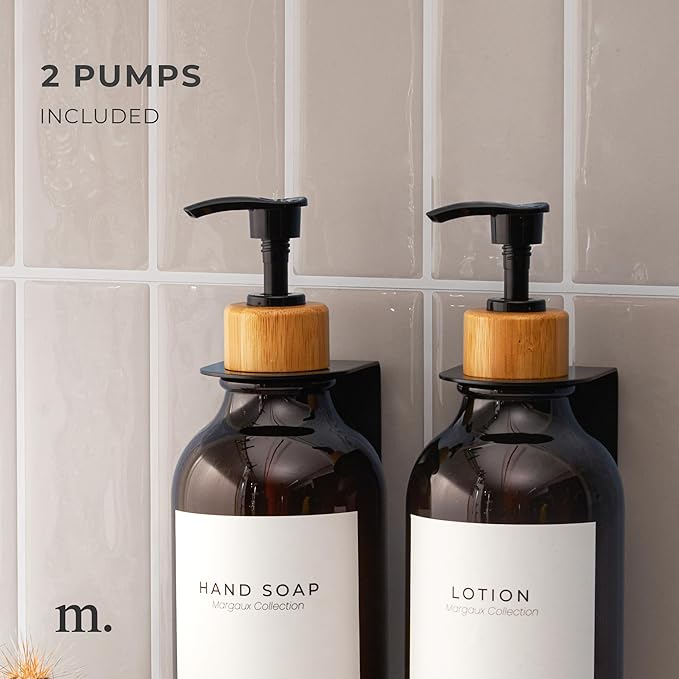 MaisoNovo Soap Pump Replacement - 2X Black Bamboo Pumps - Pump Dispenser - Soap Dispenser Pump Replacement - Stainless Steel Soap Pump - Pump for Soap Dispenser