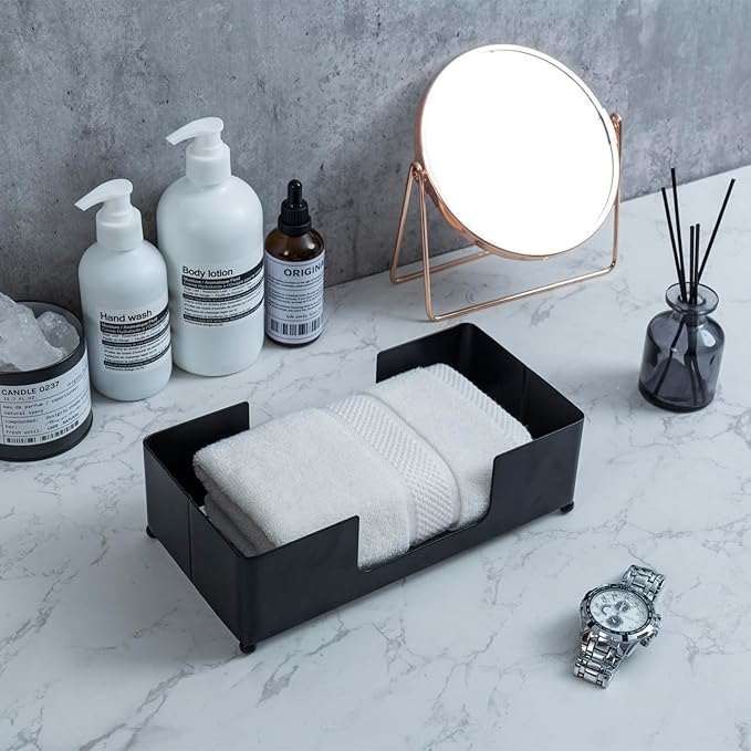 MyGift Modern Matte Black Metal Folded Paper Towel Holder for Commercial & Guest Bathroom, Sink Countertop or Vanity Table Disposable Napkin Storage Tray, Fits Multifold Towels up to 9.2 x 4.5 Inches