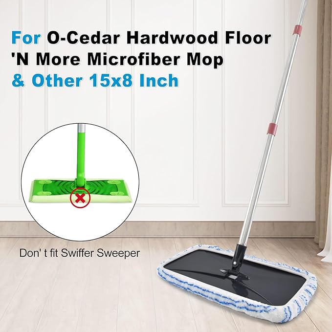 5 Pack Mop Heads Replacements for Ocedar Hardwood Floor 'N More Microfiber Mops,Terry Cloth Mops Refills 15 x 8 Flat Dust Mop Pads for O Cedar mop, Washable & Reusable Mopping Pads