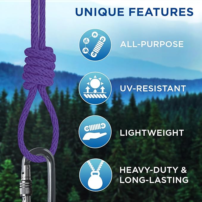 TECEUM Cotton Rope 3/16” (5 mm) – 100 FT – Strong All-Purpose Braided Rope – Natural Cotton – for Crafting, Сamping, Clothes Line, DIY, Indoor & Outdoor Use – Purple