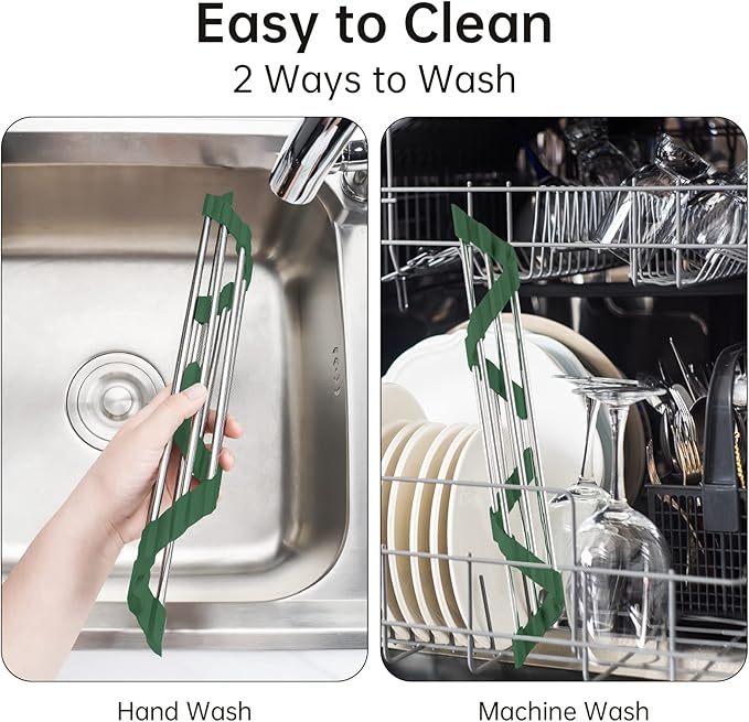 Tomorotec Triangle Roll-Up Dish Drying Rack for Sink Corner Small Foldable Stainless Steel Over The Sink Multipurpose Kitchen Drainer Caddy Organizer Storage Shelf Holder (Olive Green)
