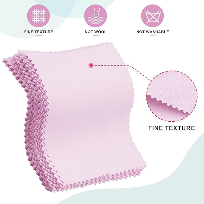 100 Pack Jewelry Polishing Cloth, 3.15" x 3.15" Pink Cleaning Cloths, Small Silver Cleaning & Polishing Cloth for Jewelry, Individually Wrapped.