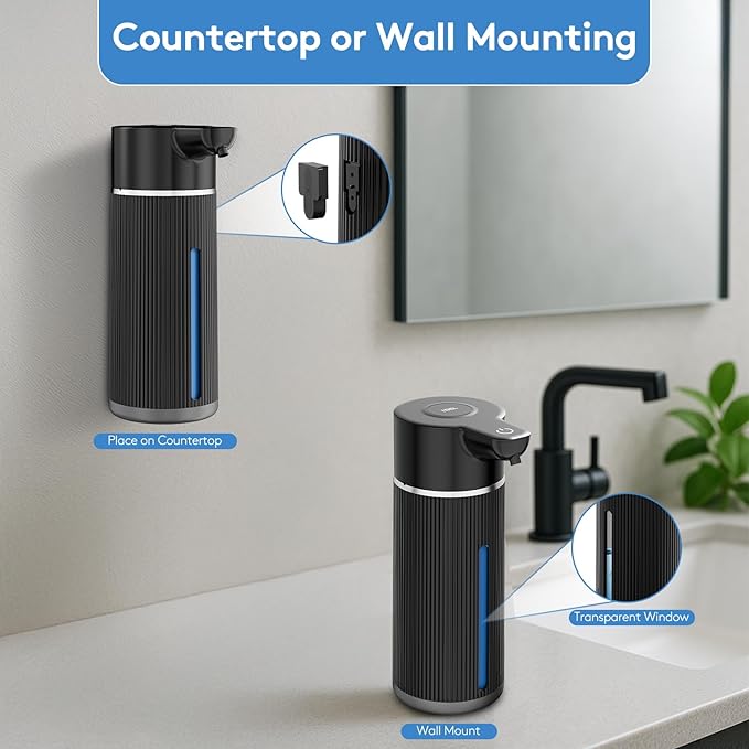 Automatic Soap Dispenser Touchless, 14.2oz/420ml Dish Hand Soap Dispenser for Kitchen Bathroom, Adjustable Volume for Thick & Thin Liquid, USB C Rechargeable, Clog-Free, Black