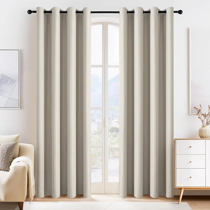 PONY DANCE Cream Blackout Curtains for Bedroom 84 Inch Length 2 Panels Set, Privacy Thermal Insulated Room Darkening Grommet Drapes for Living Room Window, W34 x L84 Inch