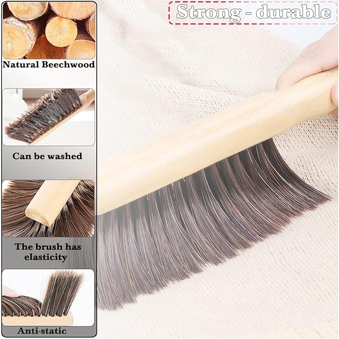 5pcsHand Broom Beech Wood Brush,Dust Brush,Duster for Counter,12inch Foxtail Bench Brush, Round Handle Handheld Brushes,5 Rows Soft Bristles for Bed,Shop Table,Woodworking Cleaning,Car,Sofa,Furniture