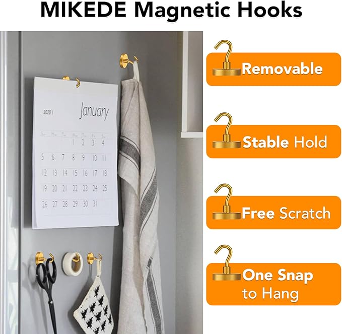 MIKEDE Magnetic Hooks,150LB Heavy Duty Magnets with Hook, Super Strong Magnets Neodymium Extra Cruise Strength for Hanging(Yellow, 10 Pack)
