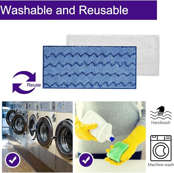 KEEPOW Reusable Mop Pads Compatible with Swiffer Wet Jet Mop Starter, Replacement Microfiber Refills for Wet and Dry Sweeping, 4 Pack