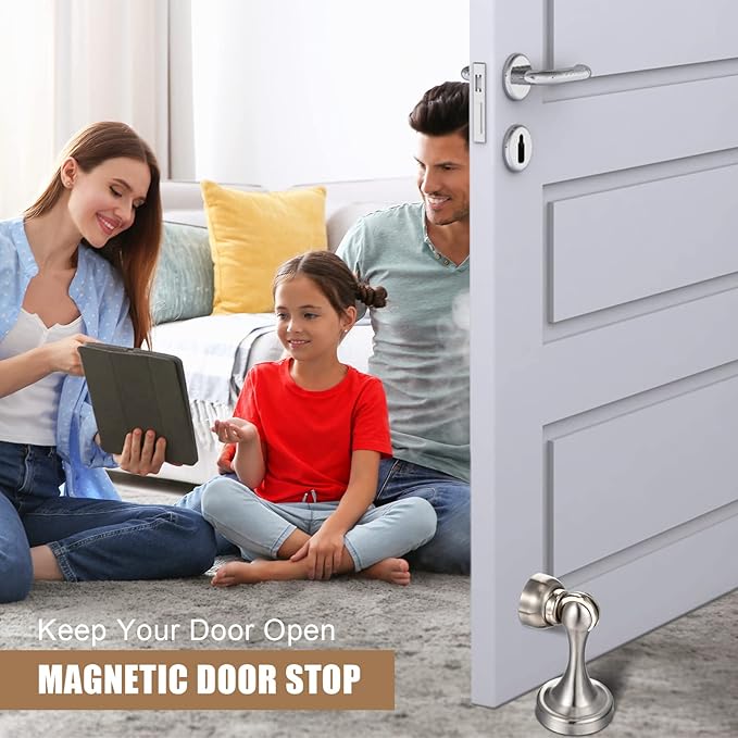 8 Pcs Magnetic Door Stoppers Stainless Steel Door Stops Magnetic Catch Holder with Screws for Wall Floor Mounted Wall Protector Hold (Silver)