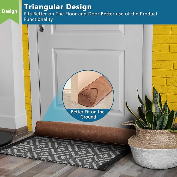 Triangle Under Door Draft Stopper 40 inch Weighted Draft Blocker Bottom Seal Noise Air Guard for Doors and Windows, Brown