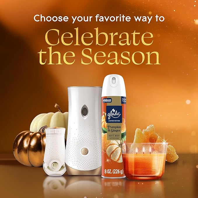 Glade Automatic Spray Refill, Pumpkin & Ginger, Scented Air Freshener for Home and Bathroom, 6.2 Oz, 3 Count