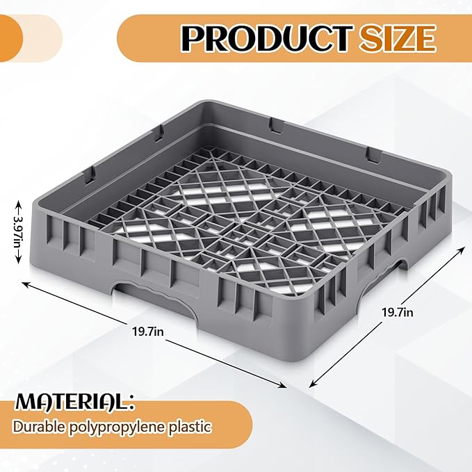 Commercial Dishwasher Tray Rack Polypropylene Full Size Flatware Rack for Bowls Plates Knives Forks Cups, Gray