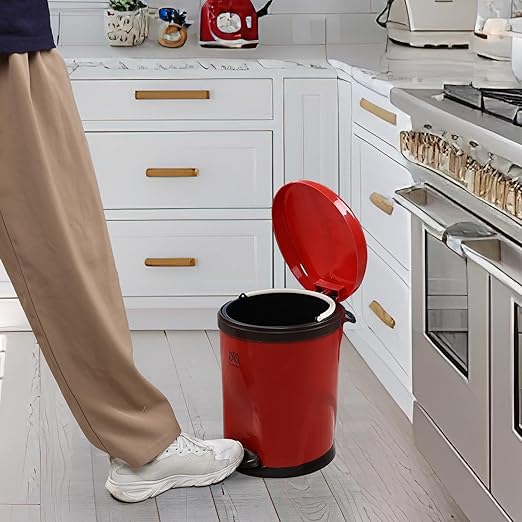 Round Trash Can with Soft-Close Foot Pedal, 2 Gallon Waste Bin with Lid, Bathroom Step Waste Can, Red