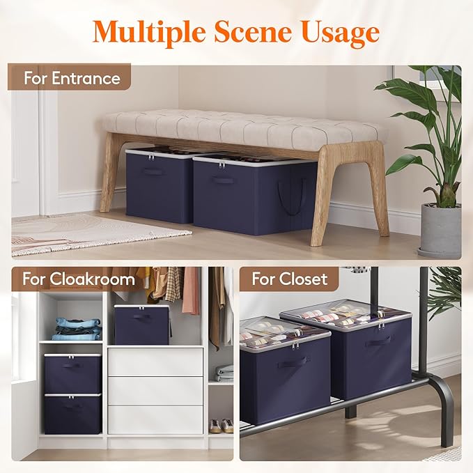 Lifewit Shoe Storage Organizer for Closet Fits 12-16 Pairs, Fabric Large Shoe Box Storage Containers with Clear Cover, Foldable Bins Fit for Boots Heels Sneakers 17"(L) x 17"(W) x 12.5"(H) 2 Pack Blue