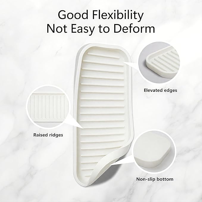 Mofason Silicone Sponge Holder, Tray for Soap and Sponge, Kitchen Sink Tray, Accessories to Help You Clean Kitchen Sink Sponge Rack（White, 2 Pack）
