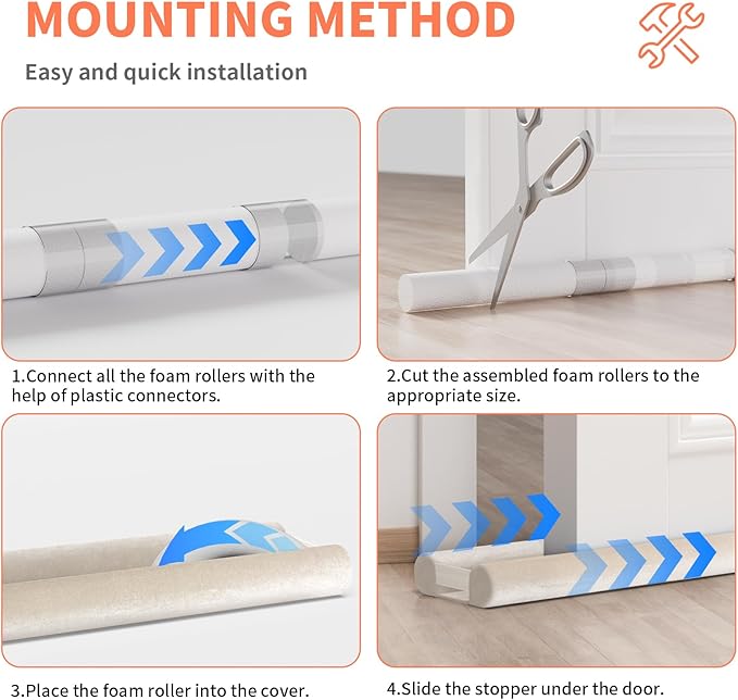 Upgraded Door Draft Stopper for Bottom of Door, Under Door Gap Filler for Big Gap, No Folding Required, Flexible Installation Door Sweep soundproofing Strip for Home & Apartment, 28-32in, Beige