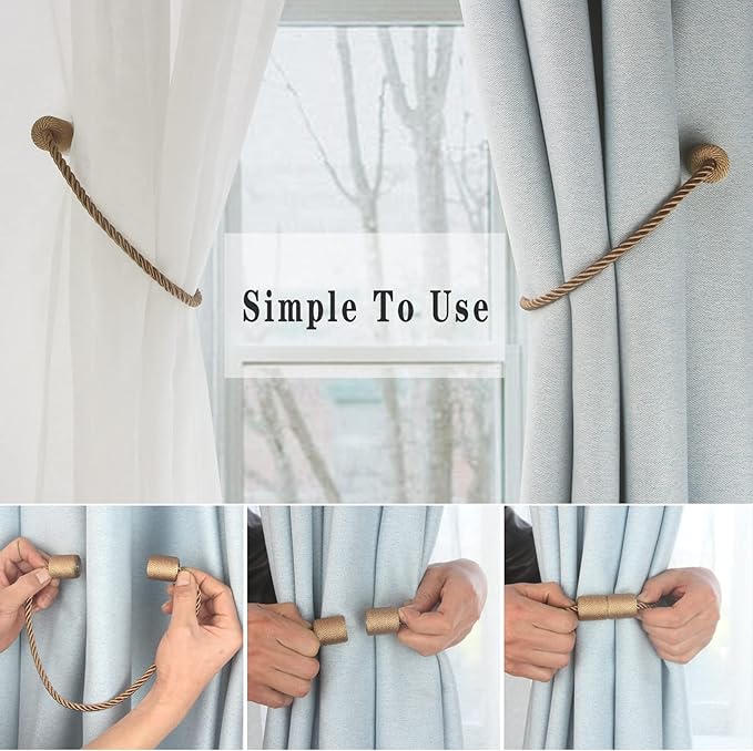 Magnetic Curtain Tiebacks 4 Pack Khaki Curtain Rope Tieback Curtain Holders for Drapes Modern Tie Backs Decorative Curtain Holdbacks
