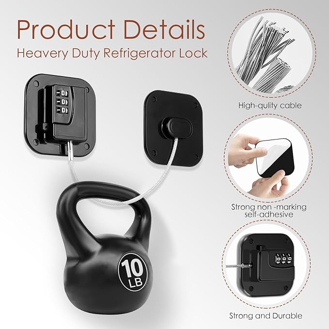 Refrigerator Lock, Combination Lock for Refrigerator Cabinets, Drawers, Heavy Duty Fridge Lock, Easy Install No Keys Needed (2 Pack)