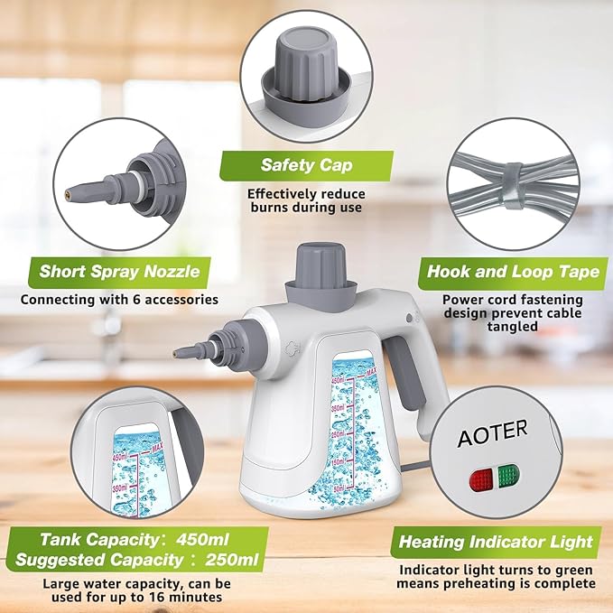 Pressurized Handheld Steam Cleaner, Portable Multi-Surface Cleaner for Home, Multipurpose Steam Cleaner for Tile, Grout, Windows, Bathroom, with 12pcs Accessories (White)
