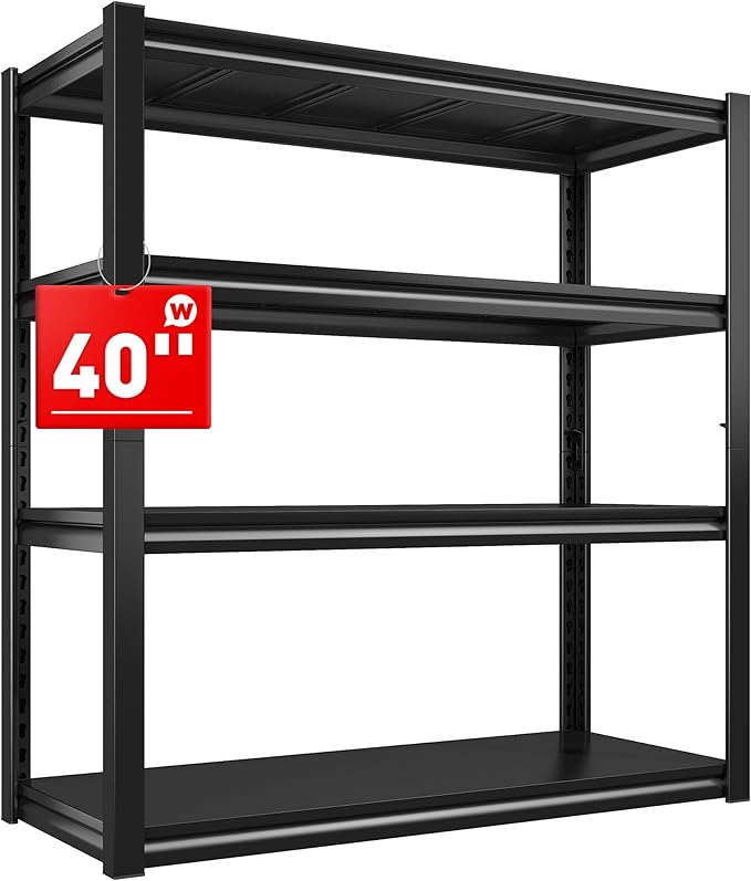 Raybee 40" W Garage Shelving Heavy Duty Storage Shelves 56.9" H Metal Shelving Heavy Duty Load 1600LBS Adjustable Metal Shelves for Storage for Pantry Kitchen 40" W x 19.1" D x 56.9" H
