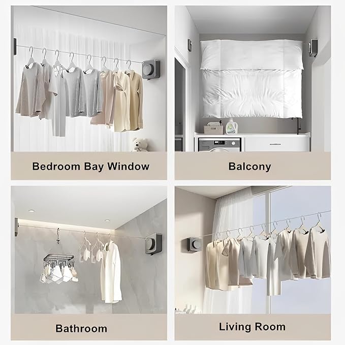 13.8ft(4.2M) Retractable Clothesline, Non-sag Clothesline, Indoor & Outdoor Heavy Duty Retractable Clothesline, Wall Mounted Stainless Steel Washing Line (Black)