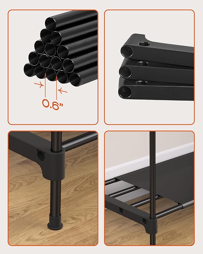 Clothes Rack, Portable Closet, 54.3 Inch Large Capacity Wardrobe Closet, Clothes Storage Organizer with Shelves and 3 Hanging Rods, Easy to Assembly, Black PCT022B01