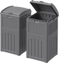 Devoko 33 Gallon Outdoor Trash Can with Dual Lid, Heavy Duty Waterproof Resin Garbage Bins Outside, Hideaway Waste Bins for Patio, Outside Pool, Backyard and Deck (2, Gray)