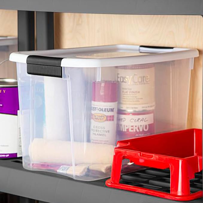 Sterilite 24-Pack Ultra Latching Box, Storage Bins with Lids, Clear Plastic, 30 Quart - Heavy-Duty Organizing Containers for Closet, Bathroom, and Office