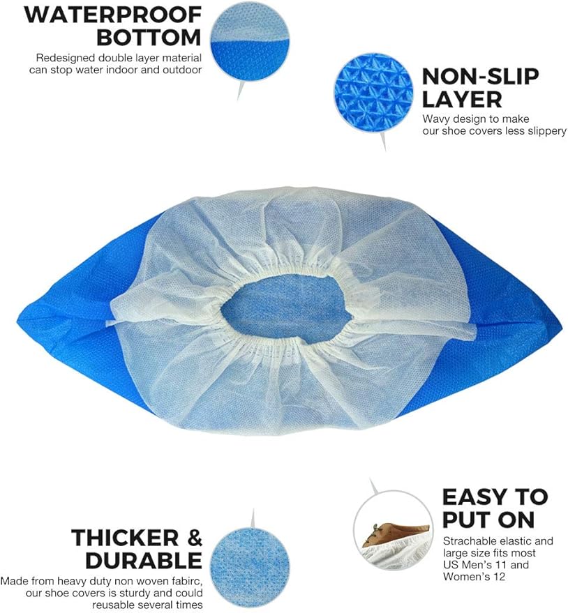 OhanaPro Premium Disposable Non Slip Boot & Shoe Covers - Pack of 50 - Waterproof Double Layer Bottom - Extra Thick, Durable, Recyclable - One Size Fits Most