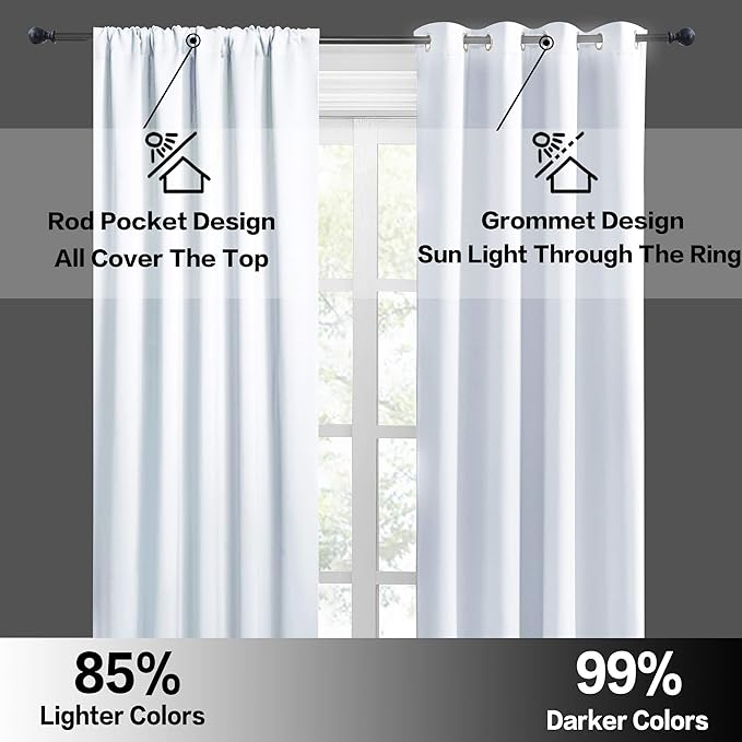 RYB HOME White Curtains for Bedroom - Room Darkening Curtains Thermal Insulated Sunlight Block for Kitchen Cabinet Basement Bathroom Window Covering, W 29 x L 36, Grayish White, 2 Panels
