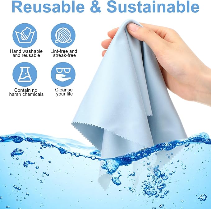 Frienda 12 Pack Large Microfiber Glass Cleaning Cloths 12 x 12 Inch Oversized Sunglasses Cleaning Cloths for Electronics Glasses Screens and Lenses (Green, Yellow, Blue, Light Gray)