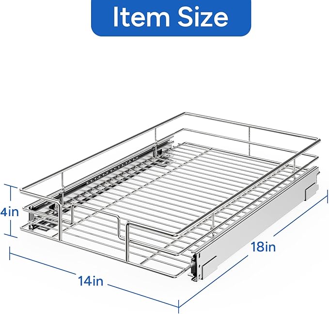 ROOMTEC Pull Out Cabinet Organizer, Cabinet Pull Out Shelves 14" W x 18" D, Heavy Duty Cabinet Drawers Slide Out Kitchen Cabinet Organizers Storage Shelf