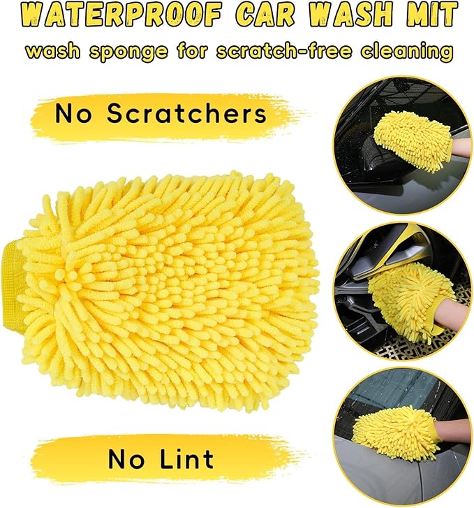 144'' Long Extendable Handle Car RV Wash Brush Kits with Collapsible Bucket, RV, Truck Washing Kit with Extension Pole - Microfiber Car Mop, Bristles Washing Brush, Squeegee Mitt, RV-Wash Cleaning Kit