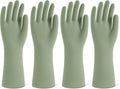 Rubber Cleaning Gloves for Dishwashing, 4 Pairs Reusable Kitchen Gloves for Washing Dishes and Household Cleaning, Green Dish Gloves with Flocked Lining and Non-Slip Grip, Pefect for Woman Men - L