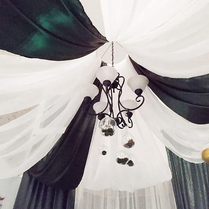Chyhomenyc White Sheer Scarf Valances for Windows 216 Inch Extra Long, Window Scarf Drapes Rod Pocket Backdrop for Wedding Arch Draping/Party/Canopy Bed/Living Room, 2PC, 18 Feet Length