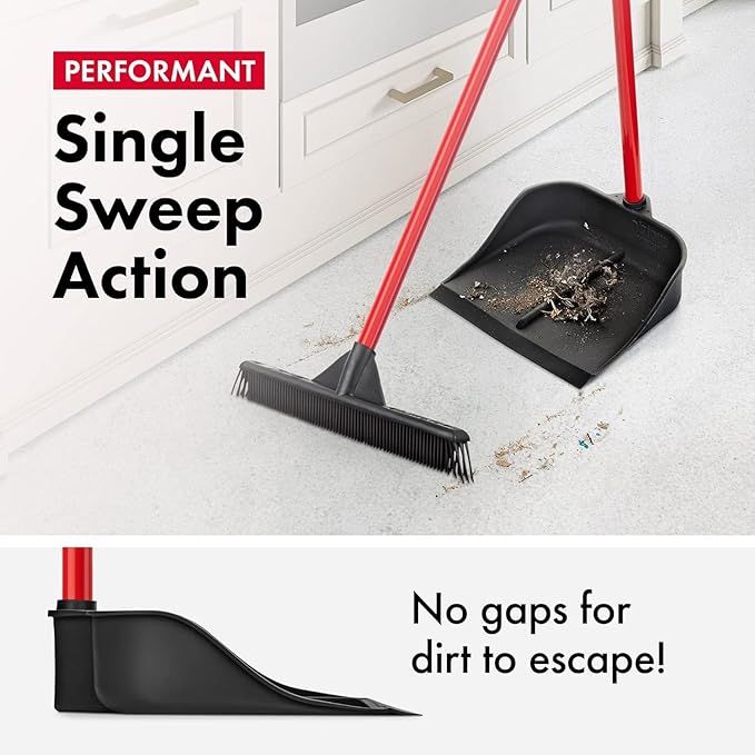 Dustpan with Handle by Ravmag- Solid Natural Rubber Construction- 29” Long Handled Dust Pan- Stand Up Design- Accommodates Any Broom/Hand Brush- Best Dustpans for Home (2 Piece Long Handle)