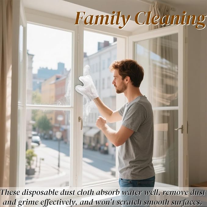 100 Pcs White Microfiber Dusting Gloves, Disposable Artisan Dust Cloth Remove Mitt, Dual-Sided Dust Wipes Feather Dusters for Indoor Plants Furniture, House Cleaning Pet Hair, Electronic Device