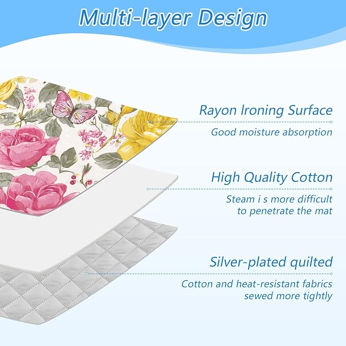 Ironing Mat Portable Ironing Pad Ironing Blanket for Table Top Heat Resistance Double-Side Using Travel Large 47.2 x 27.6 Inch Foldable Lightweight Groovy Roses and Butterflies