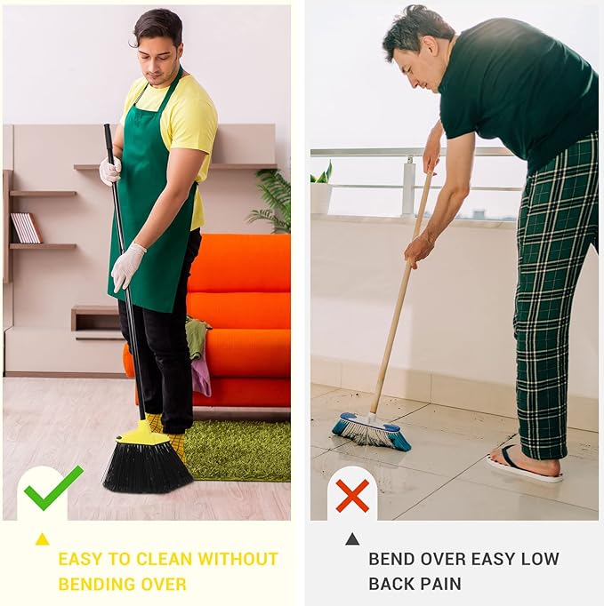 12 Pcs Heavy Duty 53 Inch Commercial Angle Brooms for Sweeping Indoor Outdoor - Black Broom with Long Handle for Garage, Courtyard, Patio, Lobby, Mall, Market, Shop, Sidewalk, Floor (Yellow)