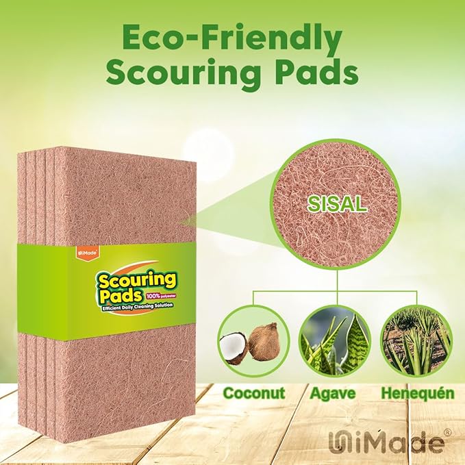 Natural Sisal Non-Scratch Scouring Pads, 24Pcs Plant Based Household Scour Pads for Kitchen, Garage and Outdoors, Cellulose Multipurpose Scrubbies for Cleaning