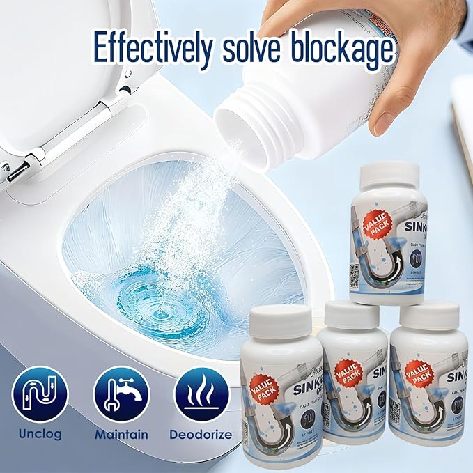 Pipe Dredge, Powerful Foaming Sink & Drain Cleaner Powder for Kitchen, Toilet & Pipeline Cleaning, Fast-Acting Clog Remover (2pcs or 4pcs) (4 bottles)