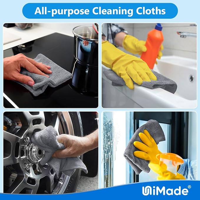 Microfiber Cleaning Cloth, 50 Pack Microfiber Towels for Cars Reusable Shop Rags Bulk Lint Free Cleaning Towels for Car Kitchen Automotive Bar Mechanic Restaurant Garage, 11.5"x 11.5", Grey