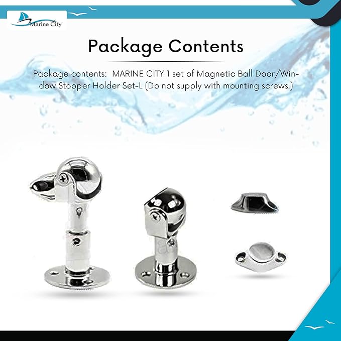 MARINE CITY Magnetic Ball Door Window Stopper Set, 316 Stainless Steel, Corrosion-Resistant, Holds 4kg, Water-Resistant, Extendable 73mm-100mm, Ideal for Boats, Yachts, Ships