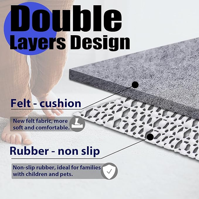 Non Slip Rug Pad Grippers - 5x7, 1/4" Thick, Felt + Rubber Double Layers Area Carpet Mat Tap, Provides Protection and Cushioning for Hardwood or Tile Floors