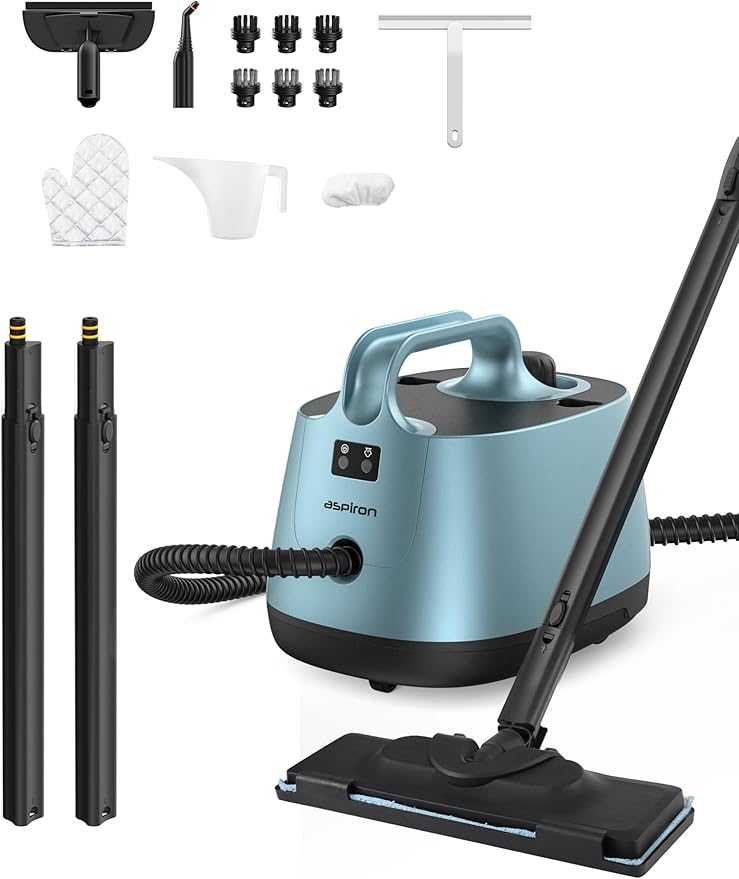 Steam Cleaner, 293°F 58 PSI Powerful Multipurpose Handheld Steam Mop for Home Use, 21 Attachments, 50Oz Capacity, Heavy Duty Steamer for Carpets, Floors, Cars, Tiles, Crack Cleaning, Teal